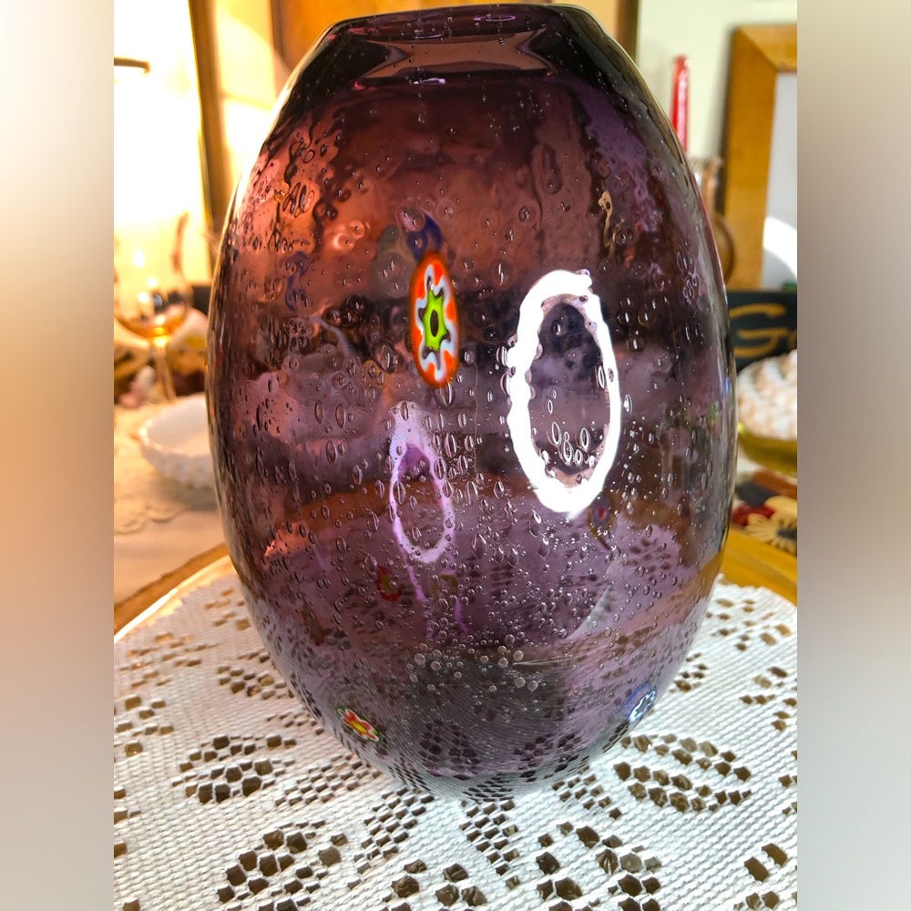 Millefiori Purple Glass Vase